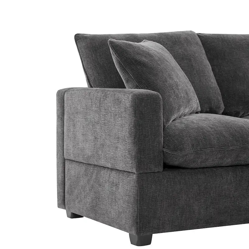Canapé d'angle modulaire 7 places en chenille avec 2 oreillers et pouf
