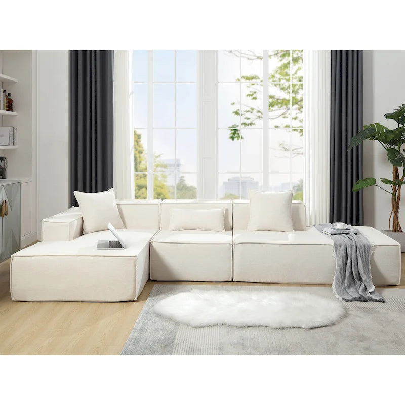 Canapé modulable 4 places en L avec méridienne, style minimaliste