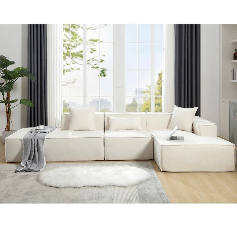Canapé modulable 4 places en L avec méridienne, style minimaliste
