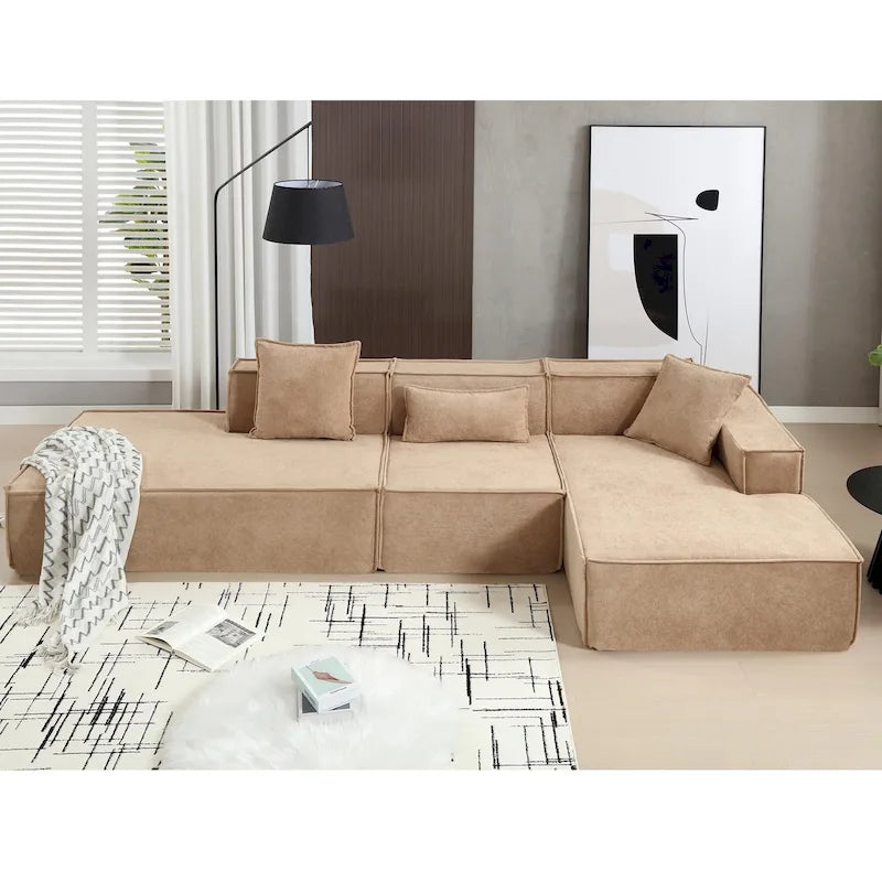 Canapé modulable 4 places en L avec méridienne, style minimaliste