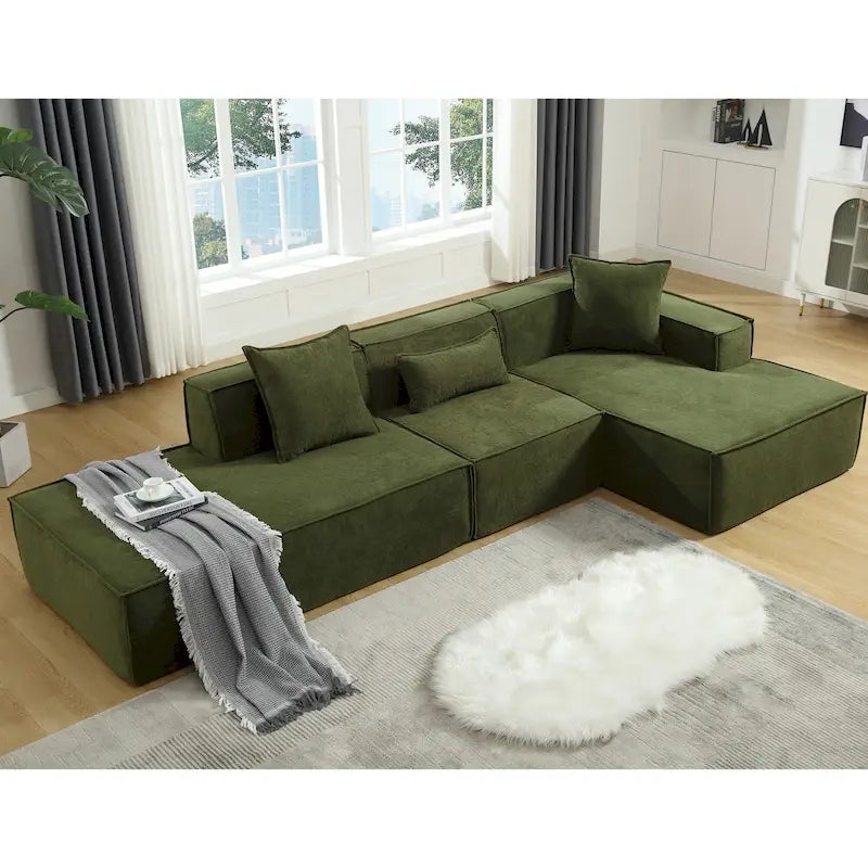 Canapé modulable 4 places en L avec méridienne, style minimaliste