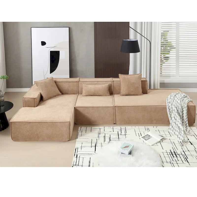 Canapé modulable 4 places en L avec méridienne, style minimaliste