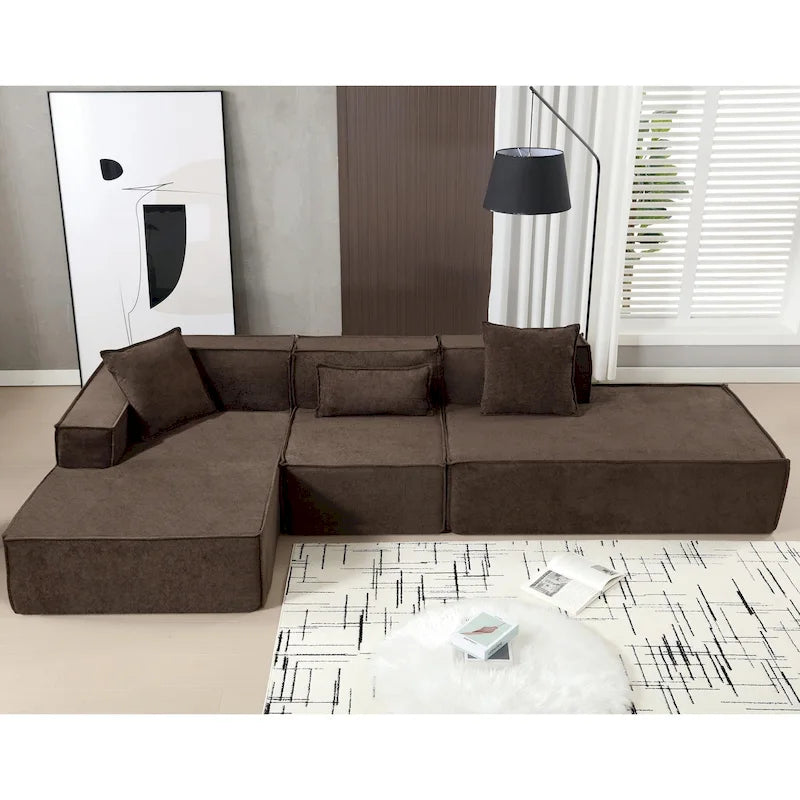 Canapé modulable 4 places en L avec méridienne, style minimaliste