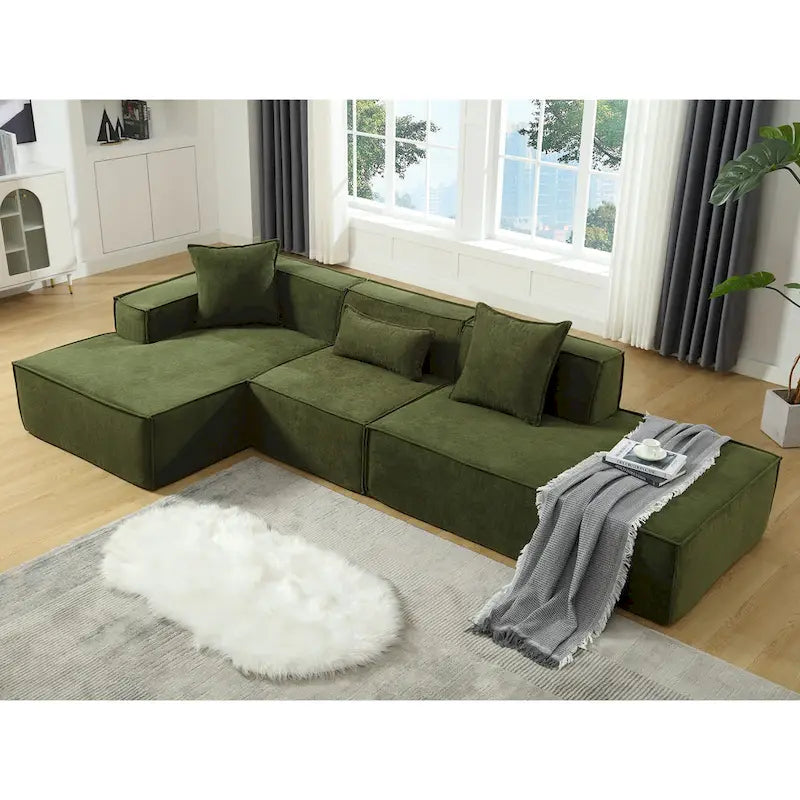 Canapé modulable 4 places en L avec méridienne, style minimaliste