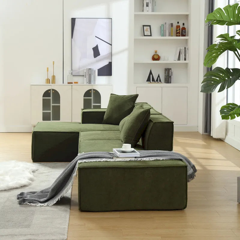 Canapé modulable 4 places en L avec méridienne, style minimaliste