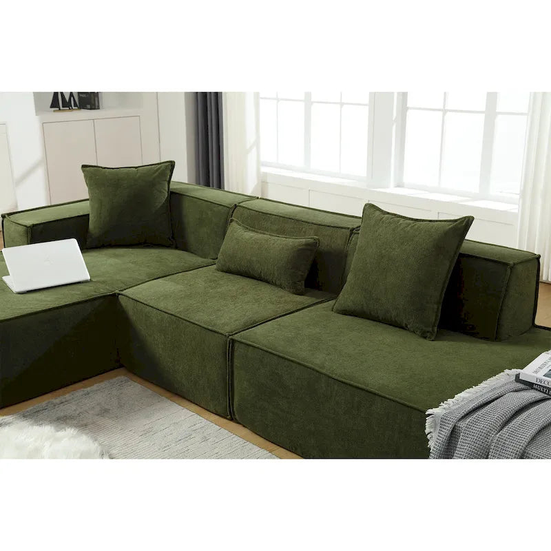 Canapé modulable 4 places en L avec méridienne, style minimaliste