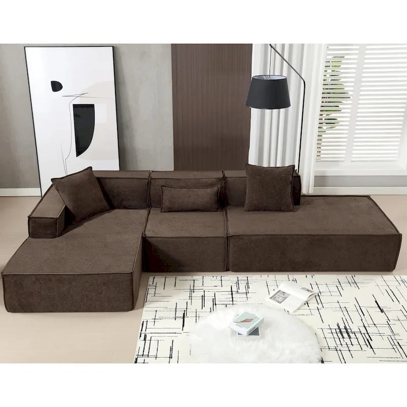 Canapé modulable 4 places en L avec méridienne, style minimaliste