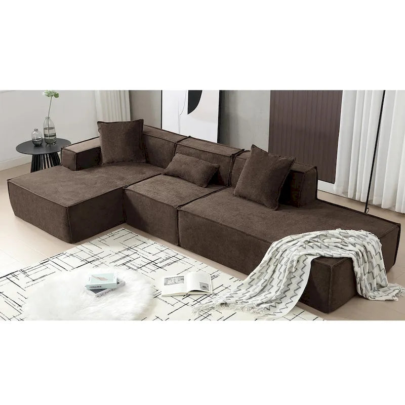 Canapé modulable 4 places en L avec méridienne, style minimaliste