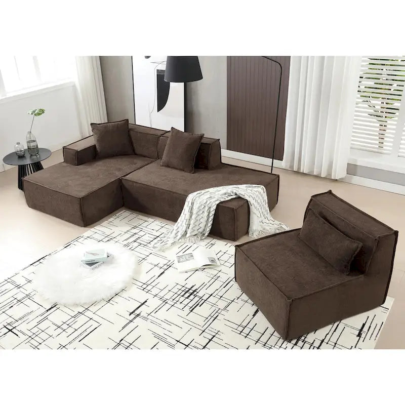 Canapé modulable 4 places en L avec méridienne, style minimaliste