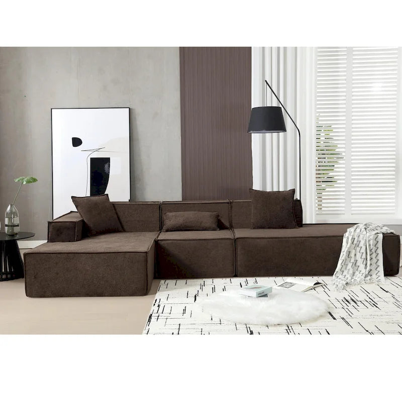 Canapé modulable 4 places en L avec méridienne, style minimaliste