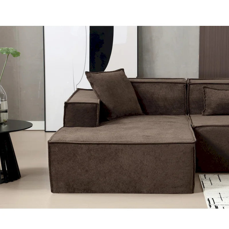 Canapé modulable 4 places en L avec méridienne, style minimaliste