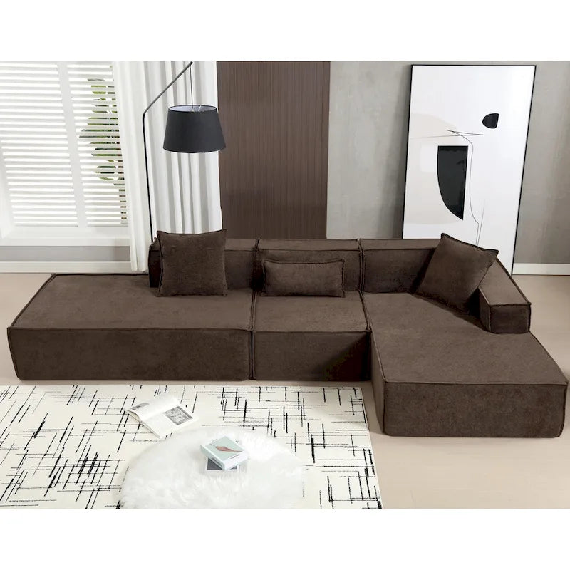 Canapé modulable 4 places en L avec méridienne, style minimaliste