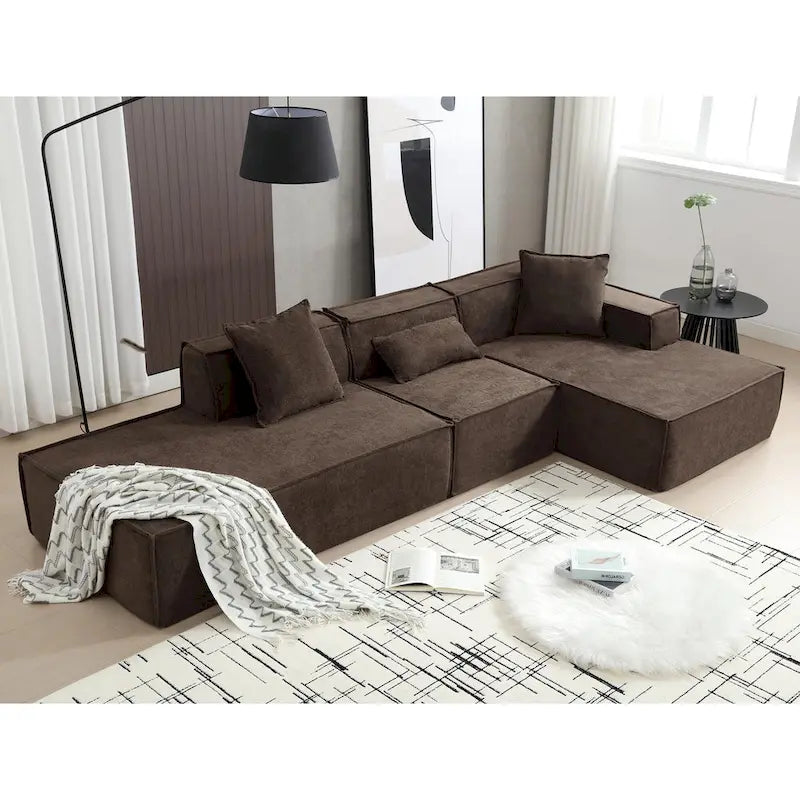 Canapé modulable 4 places en L avec méridienne, style minimaliste