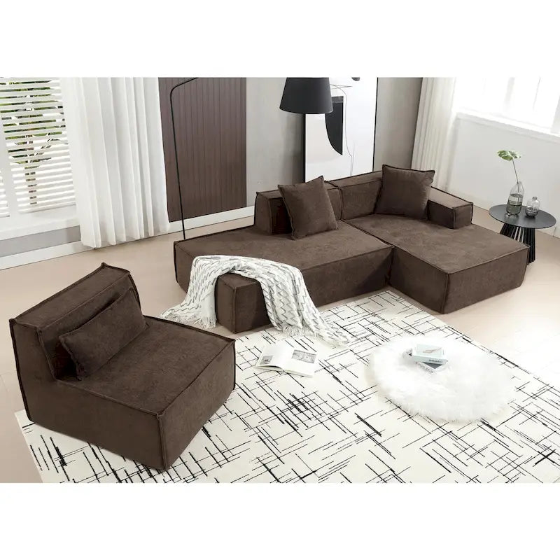 Canapé modulable 4 places en L avec méridienne, style minimaliste
