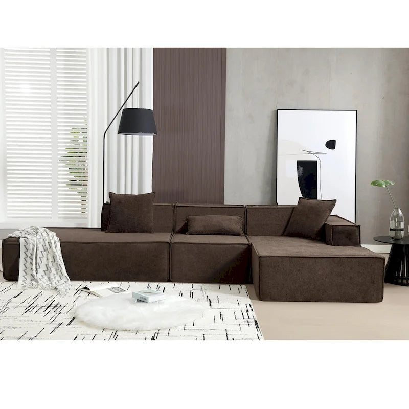 Canapé modulable 4 places en L avec méridienne, style minimaliste