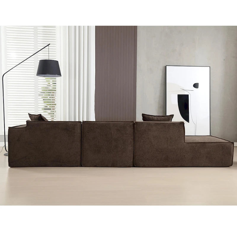 Canapé modulable 4 places en L avec méridienne, style minimaliste