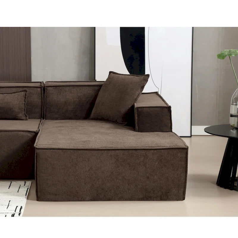 Canapé modulable 4 places en L avec méridienne, style minimaliste