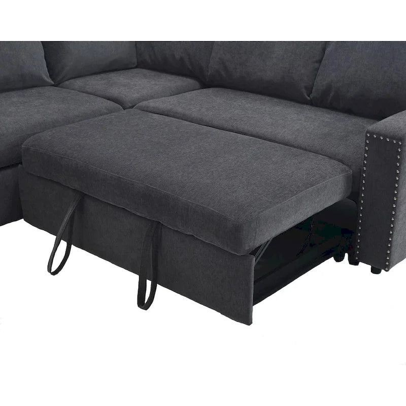 Canapé d'angle en L 5 places avec lit gigogne et 6 coussins