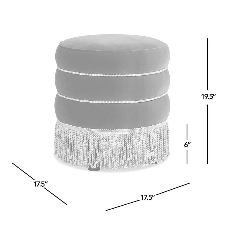 Pouf rond tapissé avec franges en fil doré