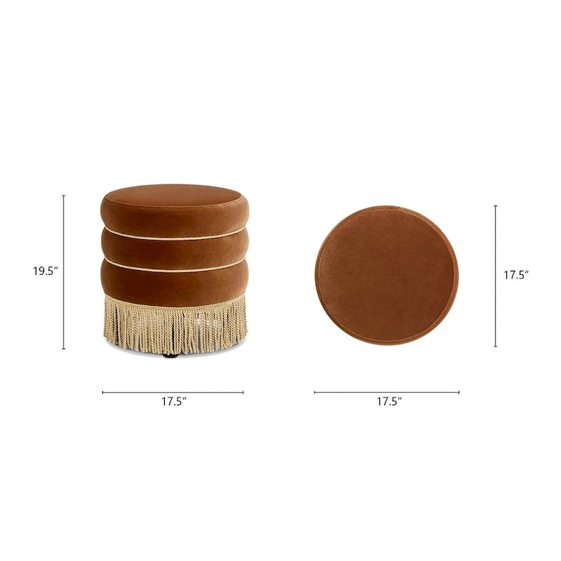 Pouf rond tapissé avec franges en fil doré