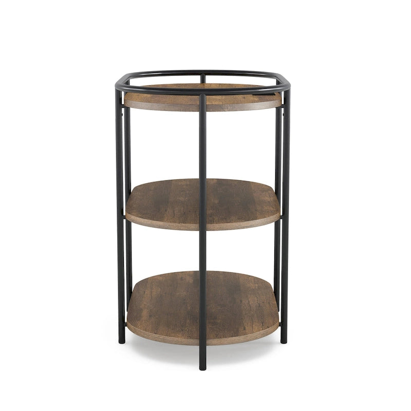 Table d'appoint industrielle en acier marron à 3 niveaux avec ports USB et prises
