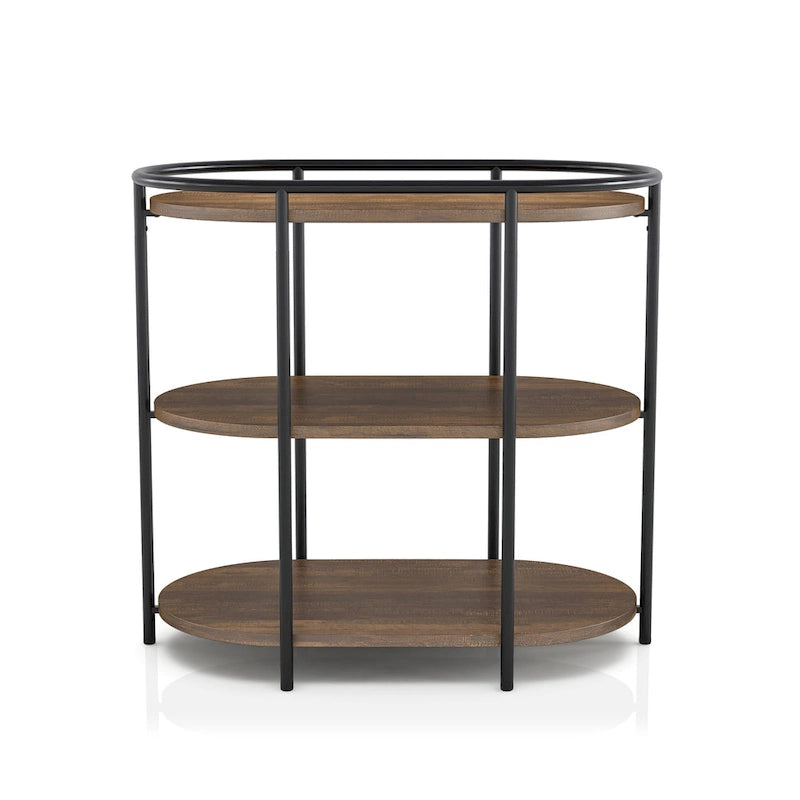 Table d'appoint industrielle en acier marron à 3 niveaux avec ports USB et prises