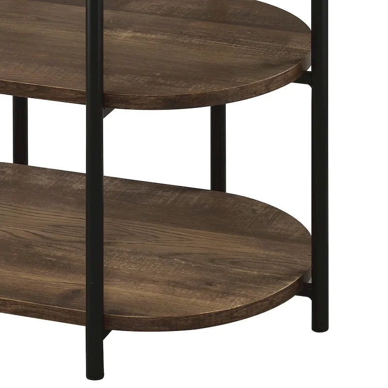 Table d'appoint industrielle en acier marron à 3 niveaux avec ports USB et prises
