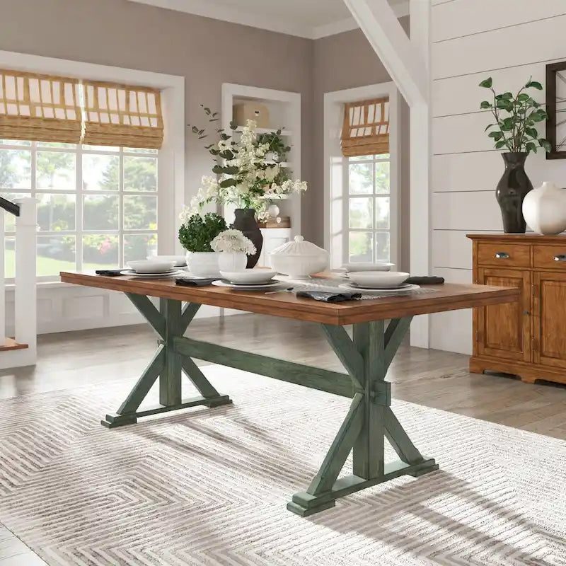 Table de salle à manger en chêne avec piètement en X