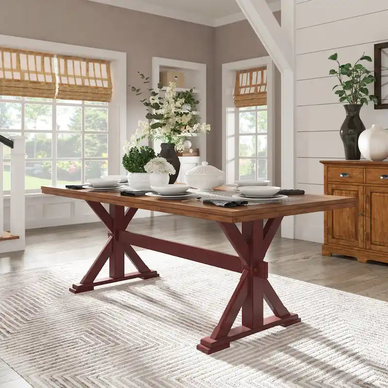 Table de salle à manger en chêne avec piètement en X