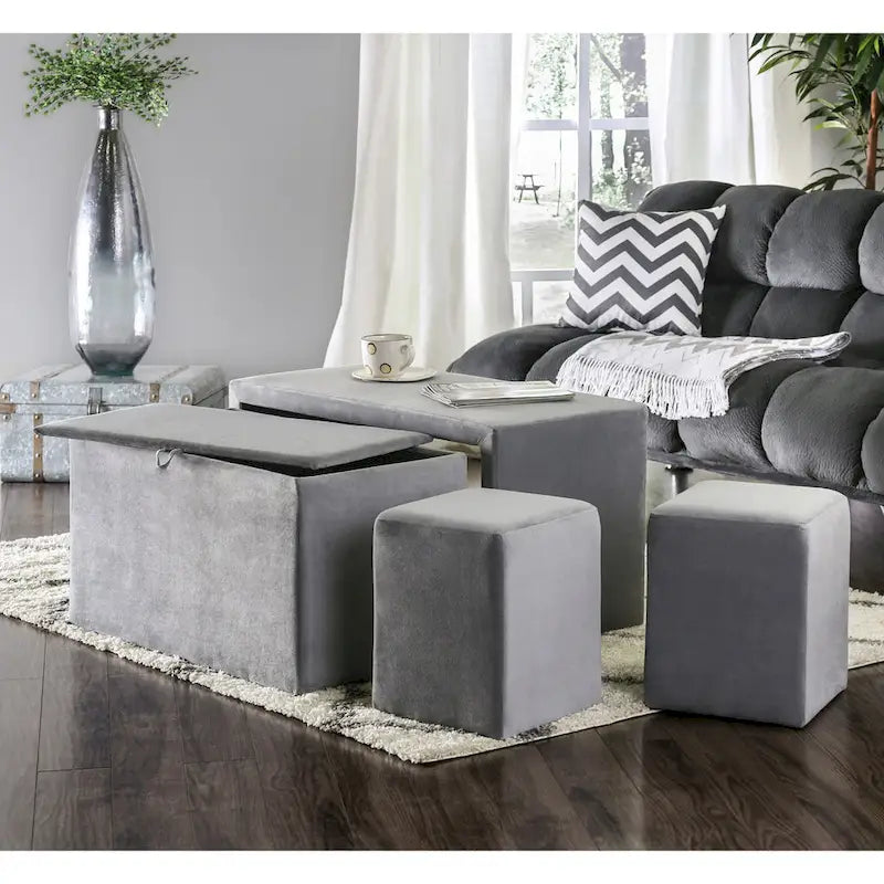 Banc gigogne et pouf contemporains en similicuir