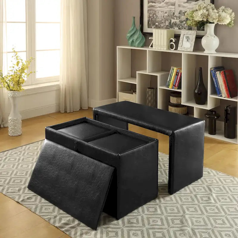 Banc gigogne et pouf contemporains en similicuir
