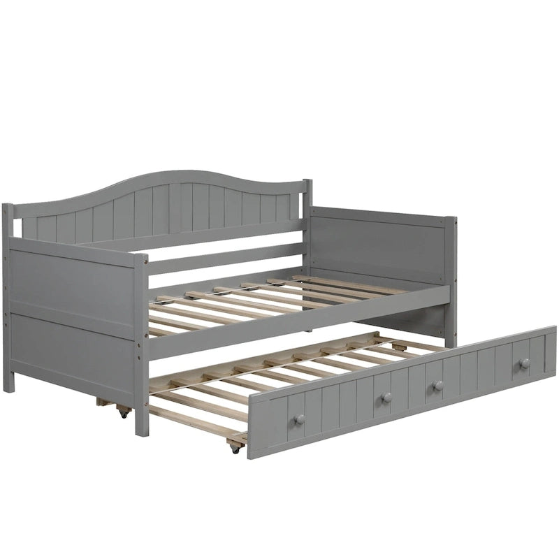 Lit de repos double en bois avec 2 tiroirs / Lit gigogne, Canapé-lit