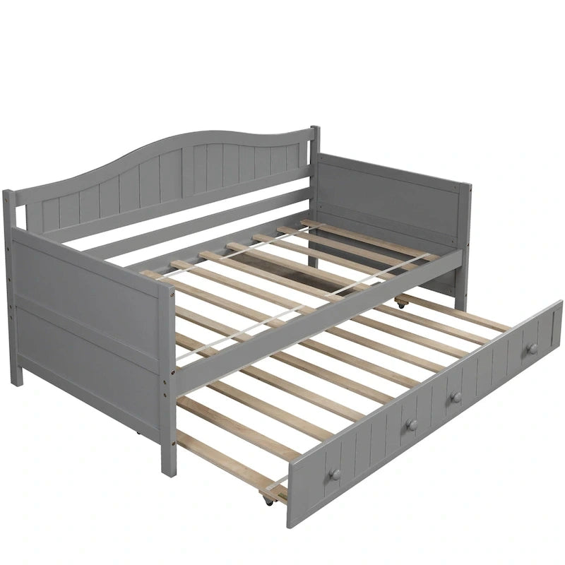 Lit de repos double en bois avec 2 tiroirs / Lit gigogne, Canapé-lit