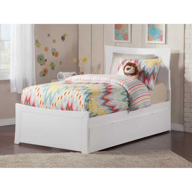 Lit plateforme avec pied de lit et lit gigogne assortis