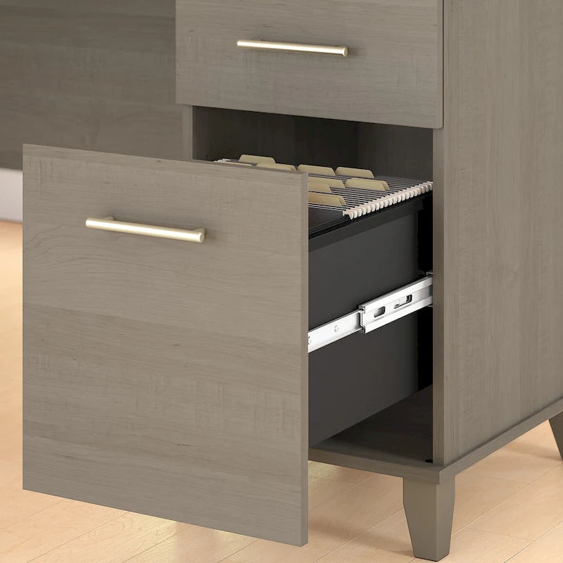 Bureau d'angle avec huche, armoire et bibliothèque intégré(e) en