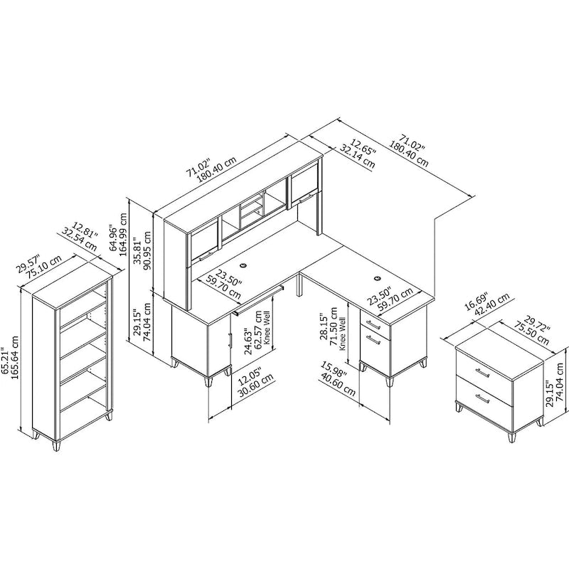 Bureau d'angle avec huche, armoire et bibliothèque intégré(e) en