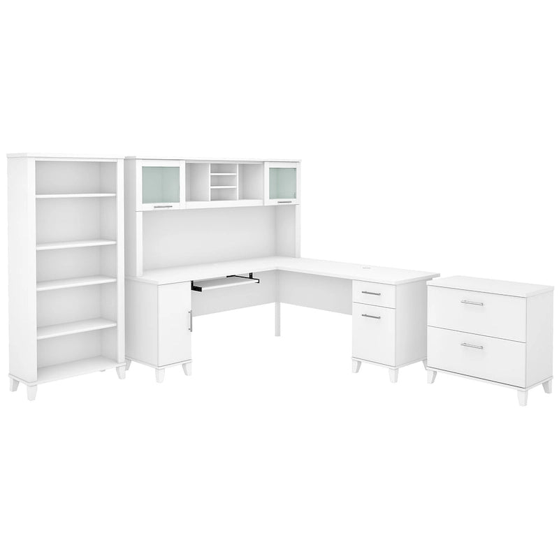 Bureau d'angle avec huche, armoire et bibliothèque intégré(e) en