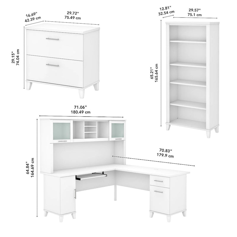 Bureau d'angle avec huche, armoire et bibliothèque intégré(e) en