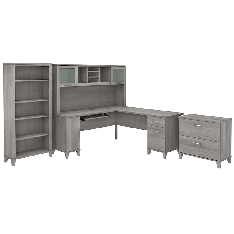 Bureau d'angle avec huche, armoire et bibliothèque intégré(e) en