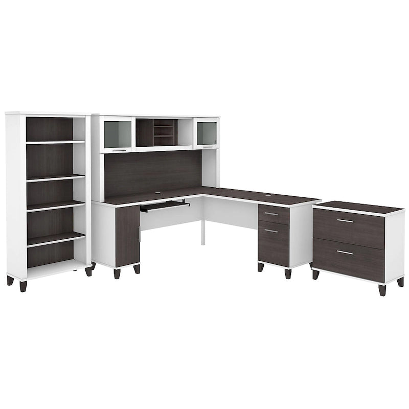 Bureau d'angle avec huche, armoire et bibliothèque intégré(e) en