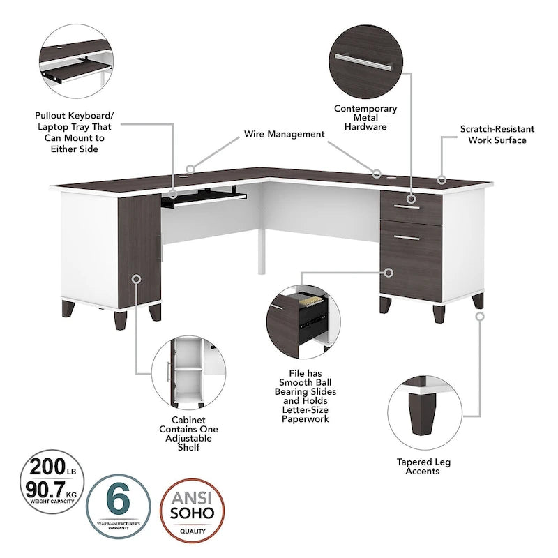 Bureau d'angle avec huche, armoire et bibliothèque intégré(e) en