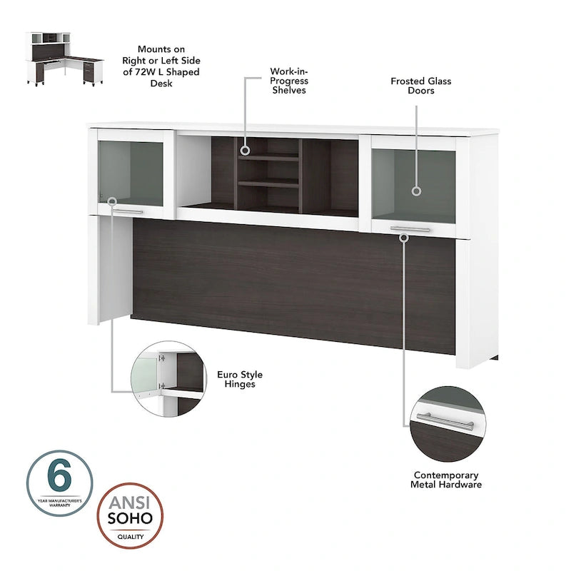 Bureau d'angle avec huche, armoire et bibliothèque intégré(e) en