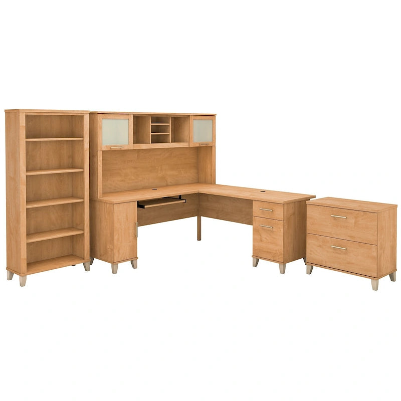 Bureau d'angle avec huche, armoire et bibliothèque intégré(e) en