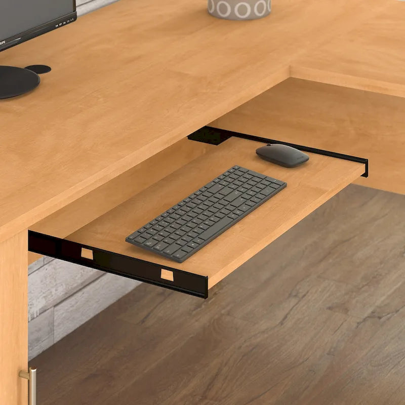 Bureau d'angle avec huche, armoire et bibliothèque intégré(e) en