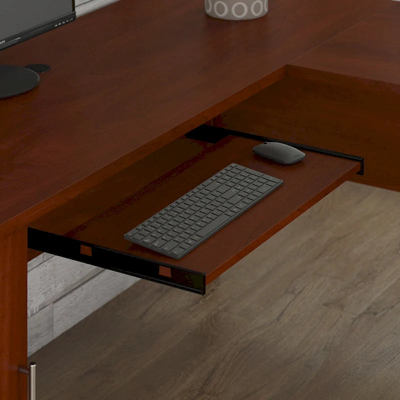 Bureau d'angle avec huche, armoire et bibliothèque intégré(e) en