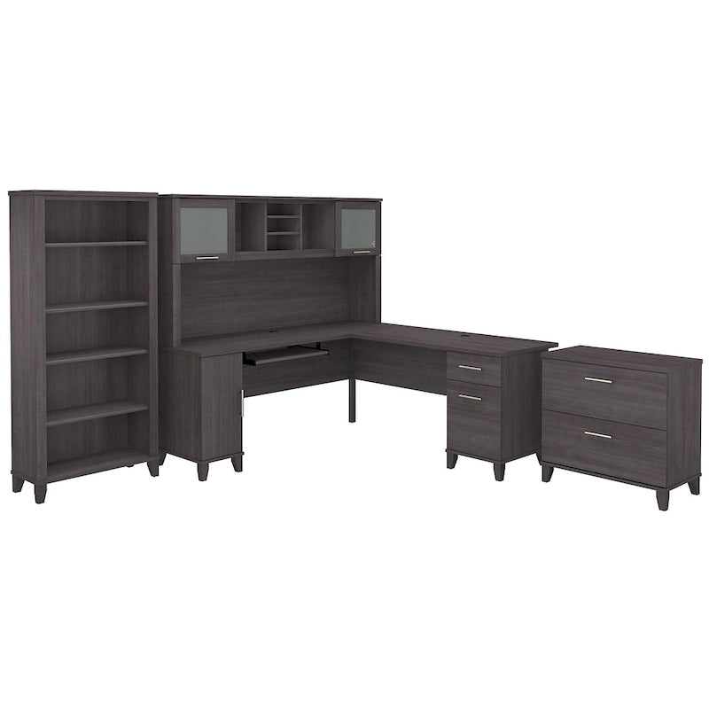 Bureau d'angle avec huche, armoire et bibliothèque intégré(e) en
