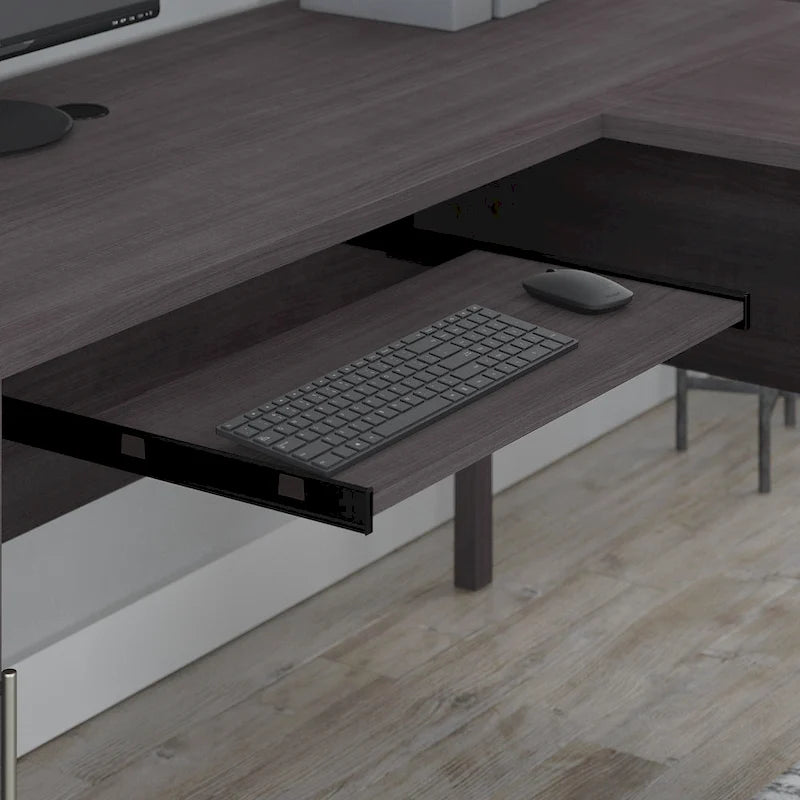 Bureau d'angle avec huche, armoire et bibliothèque intégré(e) en