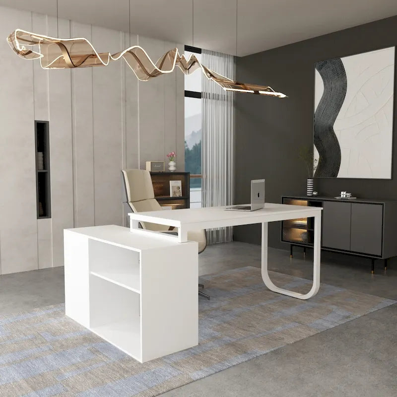 Bureau d'ordinateur en L - Poste de travail avec rangement