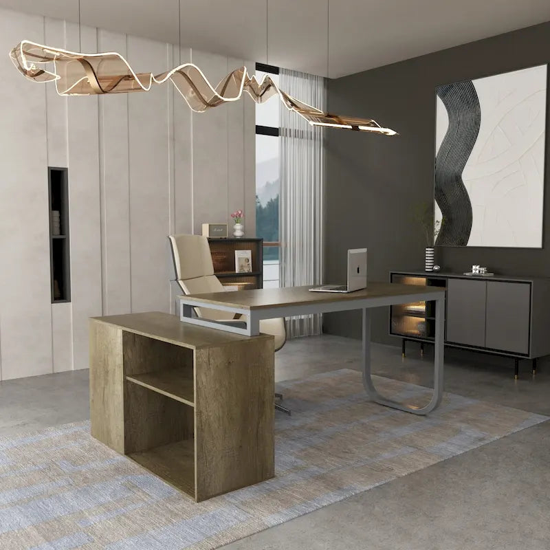 Bureau d'ordinateur en L - Poste de travail avec rangement