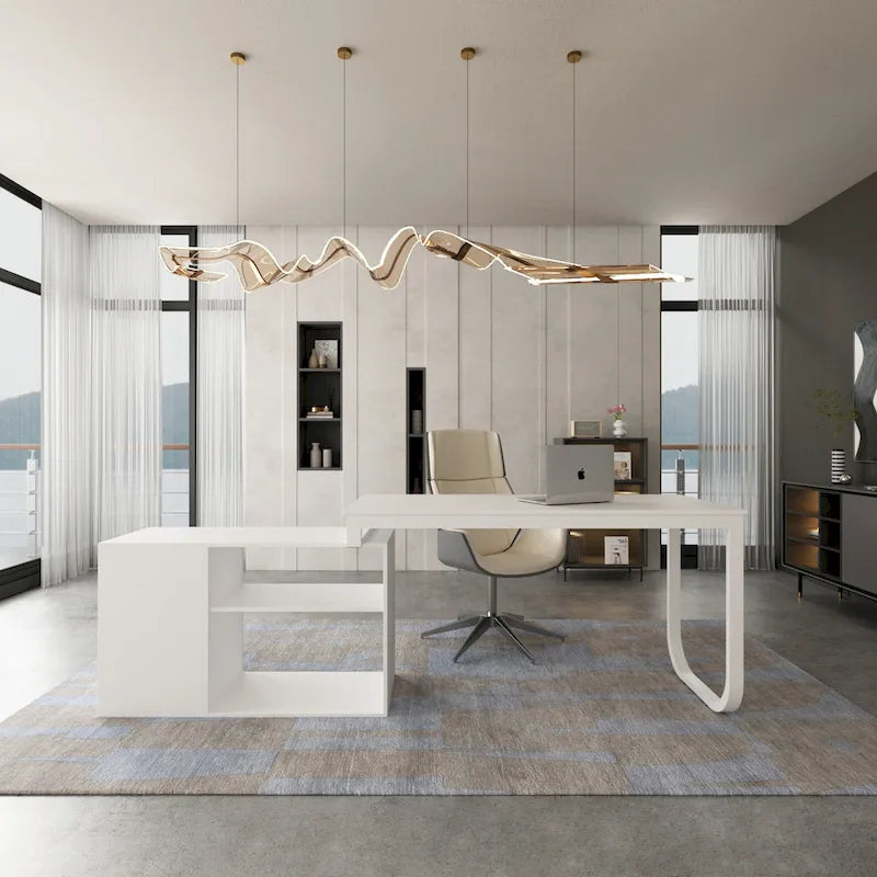 Bureau d'ordinateur en L - Poste de travail avec rangement